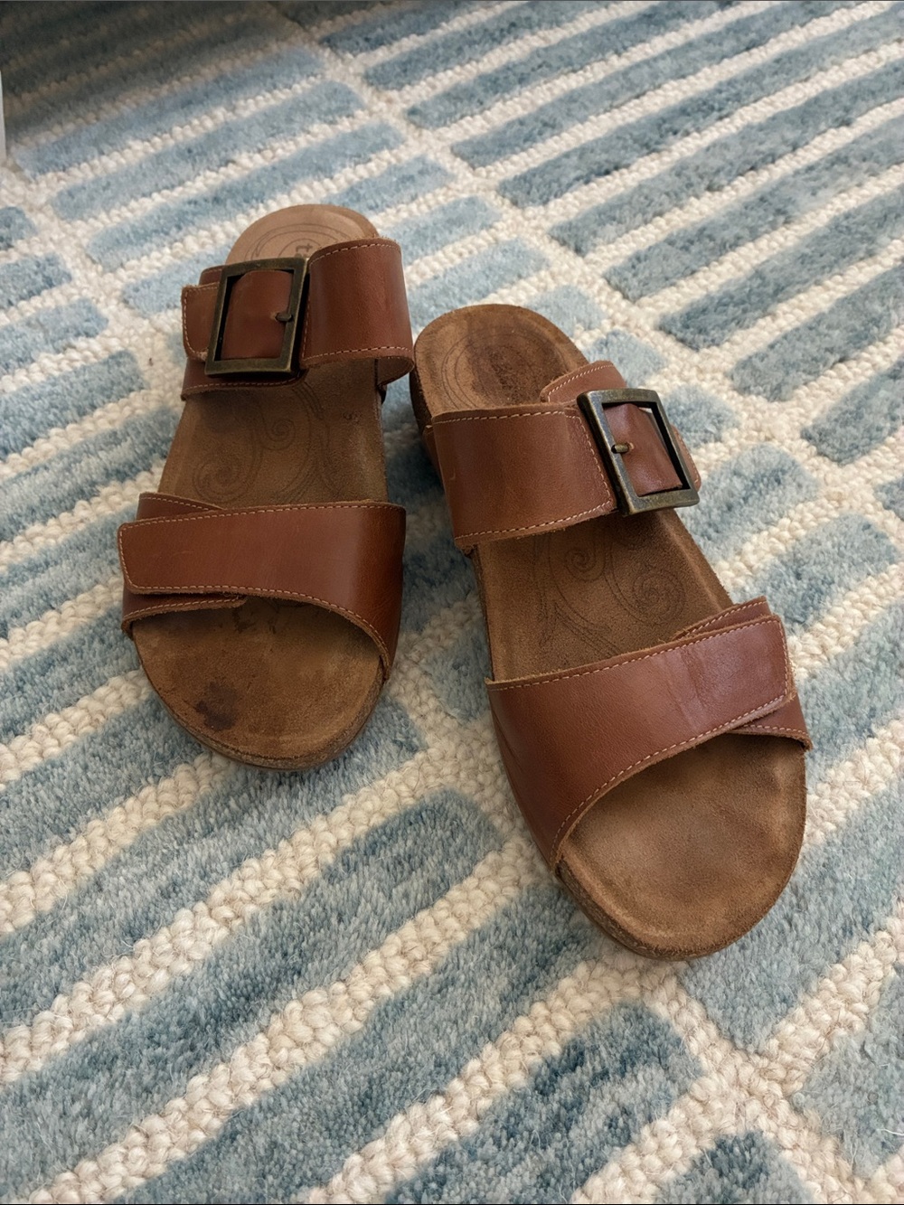 Women’s Taos Brown Double-Strap Slide Sandals with Buckle Accent